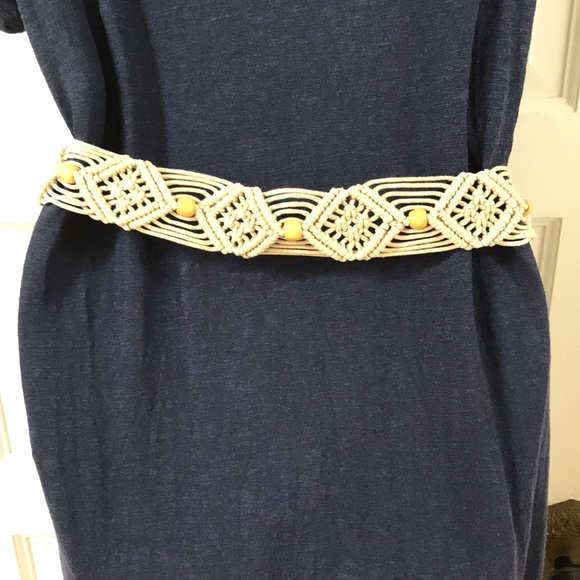 Boho Macrame belt. Natural string yellow wooden beads Long tassel at each end - Picture 6 of 7